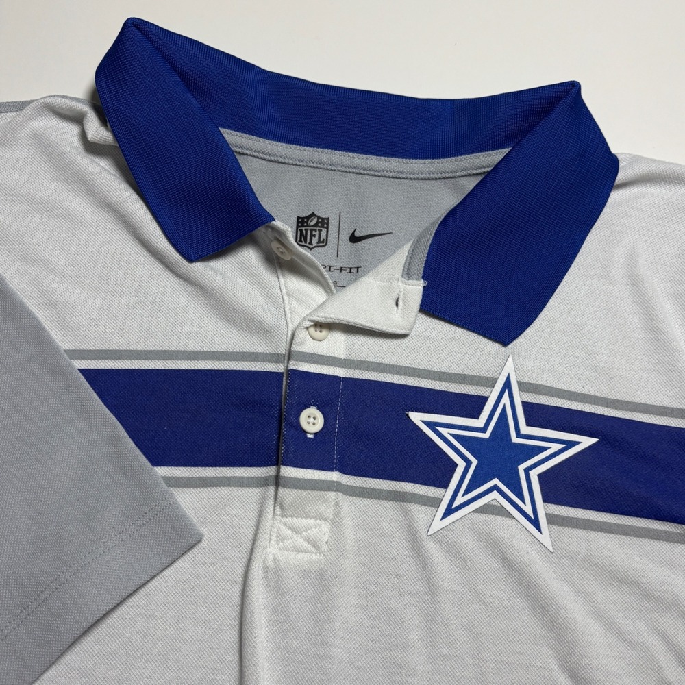 Dallas‎ Cowboys Nike Polo Shirt Retro Throwback Mens L White Blue NFL Football